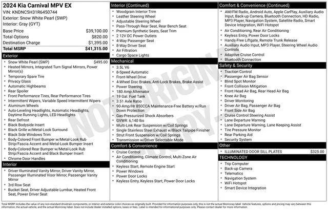 White 2024 Kia Carnival EX for sale in Tulsa, OK