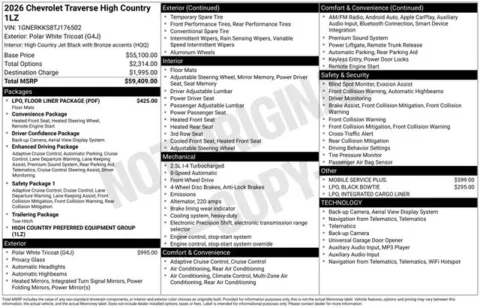 Photos of 2026 Chevrolet Traverse High Country for sale in Tulsa, OK at Jim Norton T-Town Chevrolet