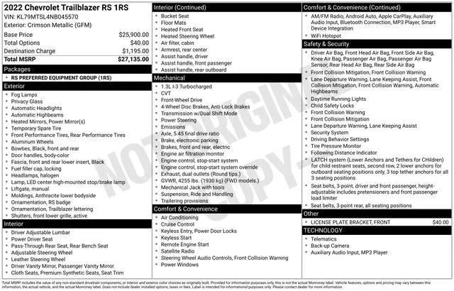 Red 2022 Chevrolet TrailBlazer RS for sale in Tulsa, OK