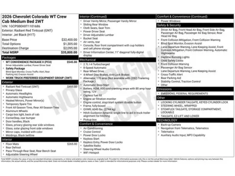 Photos of 2026 Chevrolet Colorado Work Truck for sale in Tulsa, OK at Jim Norton T-Town Chevrolet