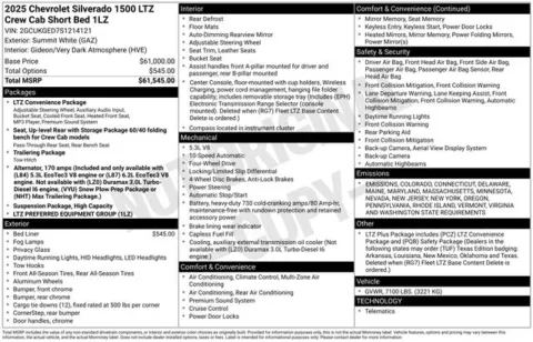 White 2025 Chevrolet Silverado 1500 LTZ for sale in Tulsa, OK