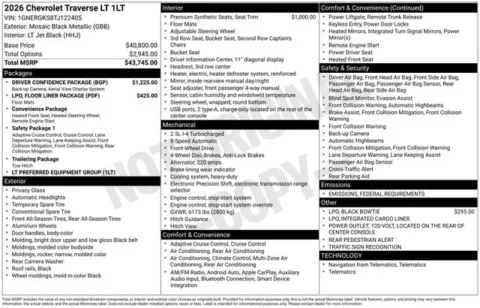 Black 2026 Chevrolet Traverse LT for sale in Tulsa, OK