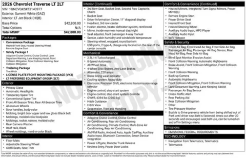 White 2026 Chevrolet Traverse LT for sale in Tulsa, OK