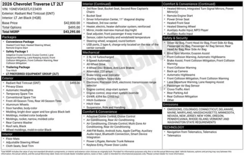 Red 2026 Chevrolet Traverse LT for sale in Tulsa, OK