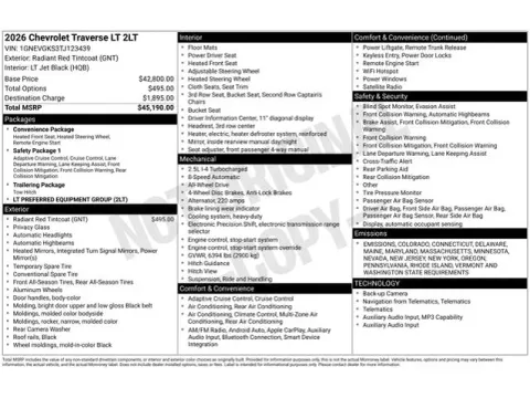 Photos of 2026 Chevrolet Traverse LT for sale in Tulsa, OK at Jim Norton T-Town Chevrolet