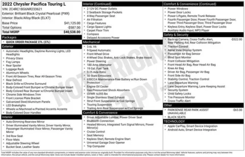 Black 2022 Chrysler Pacifica Touring L for sale in Tulsa, OK
