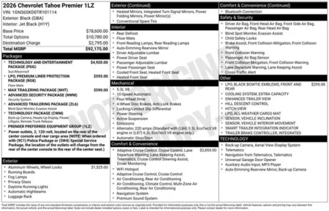 Photos of 2026 Chevrolet Tahoe Premier for sale in Tulsa, OK at Jim Norton T-Town Chevrolet