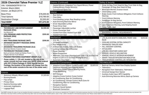 Photos of 2026 Chevrolet Tahoe Premier for sale in Tulsa, OK at Jim Norton T-Town Chevrolet