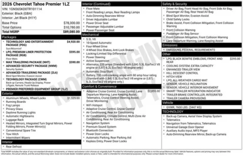 Photos of 2026 Chevrolet Tahoe Premier for sale in Tulsa, OK at Jim Norton T-Town Chevrolet