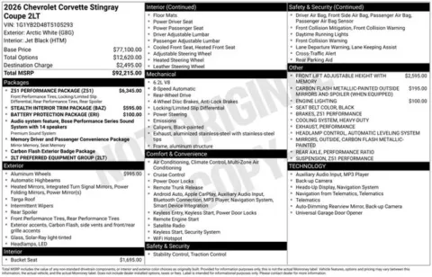 Photos of 2026 Chevrolet Corvette Stingray for sale in Tulsa, OK at Jim Norton T-Town Chevrolet