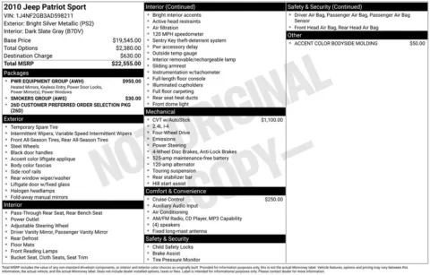 Another view of 2010 Jeep Patriot Sport for sale in Logan, OH at Don Wood Chevrolet