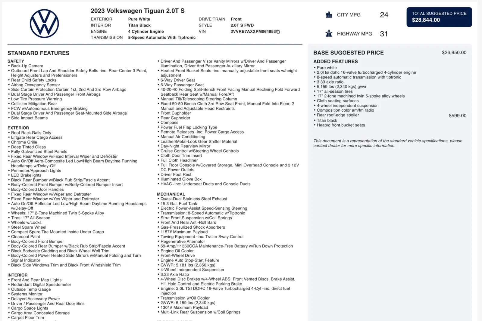 2023 Volkswagen Tiguan S's photo