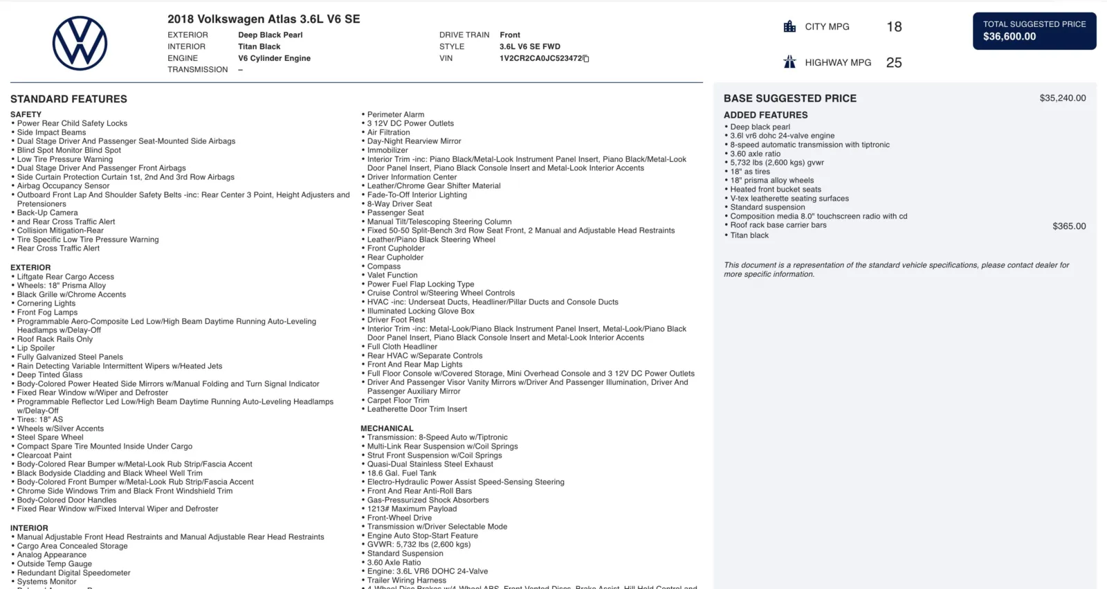 2018 Volkswagen Atlas SE