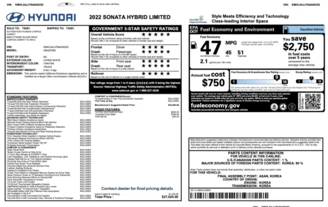 Photos of 2022 Hyundai Sonata Hybrid Limited for sale in Alvin, TX at Auto Boutique Texas