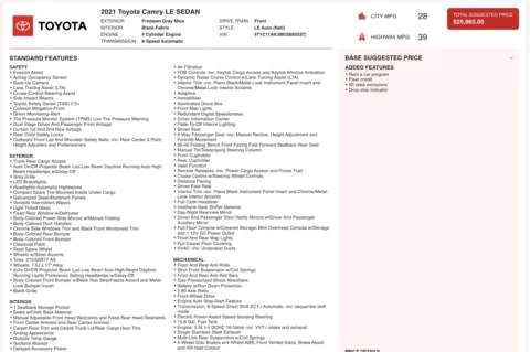 Photos of 2021 Toyota Camry LE for sale in Alvin, TX at Auto Boutique Texas