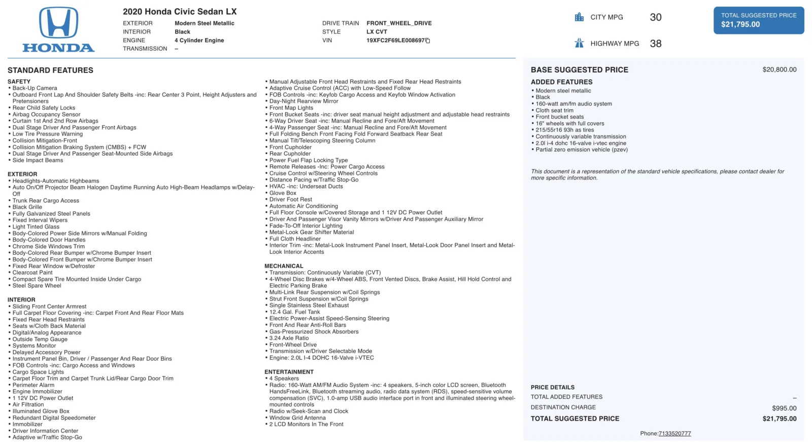 2020 Honda Civic LX's photo