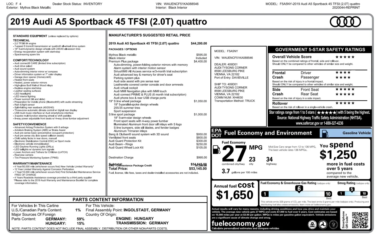 2019 Audi A5 Sportback Premium Plus for sale in Alvin, TX