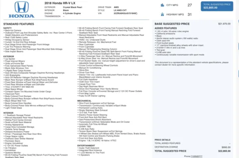 Photos of 2018 Honda HR-V LX for sale in Alvin, TX at Auto Boutique Texas