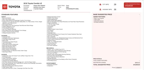 Photos of 2018 Toyota Corolla LE for sale in Alvin, TX at Auto Boutique Texas