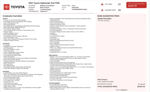 Photos of 2024 Toyota Highlander XLE for sale in Alvin, TX at Auto Boutique Texas