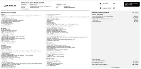 Photos of 2019 Lexus RC 300 for sale in Alvin, TX at Auto Boutique Texas