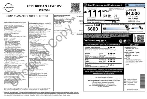 Photos of 2021 Nissan LEAF SV for sale in Alvin, TX at Auto Boutique Texas