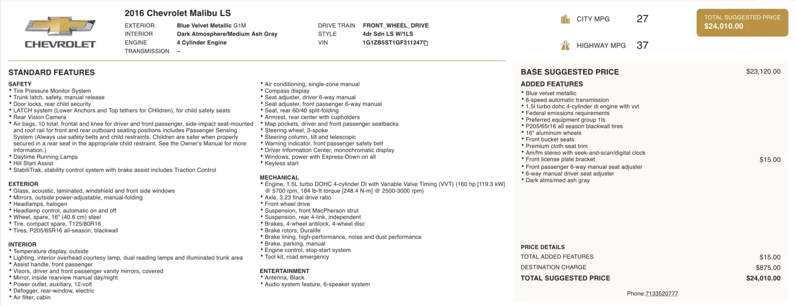 2016 Chevrolet Malibu LS for sale in Alvin, TX