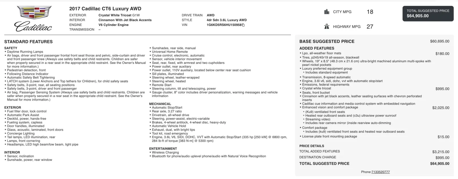 2017 Cadillac CT6 Luxury AWD for sale in Alvin, TX