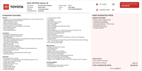 Photos of 2019 Toyota Camry LE for sale in Alvin, TX at Auto Boutique Texas