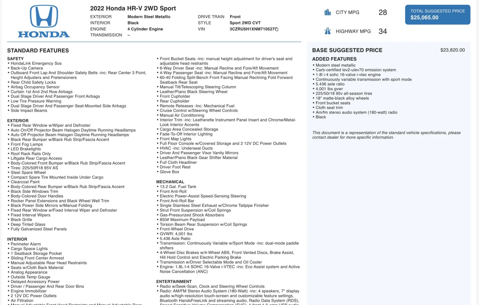 2022 Honda HR-V Sport for sale in Alvin, TX