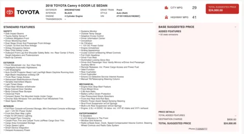 Photos of 2018 Toyota Camry LE for sale in Alvin, TX at Auto Boutique Texas