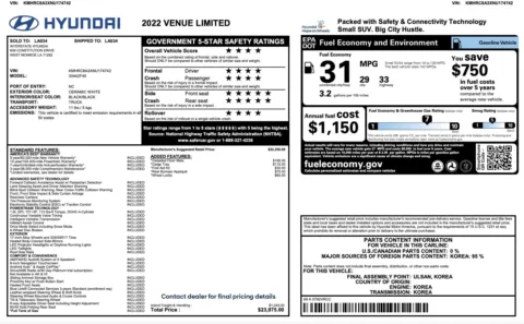 Photos of 2022 Hyundai Venue Limited for sale in Alvin, TX at Auto Boutique Texas