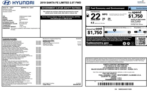 Photos of 2019 Hyundai Santa Fe Limited for sale in Alvin, TX at Auto Boutique Texas