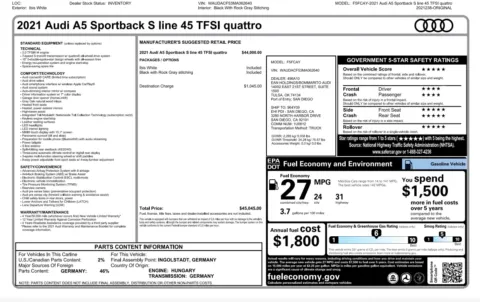 Photos of 2021 Audi A5 Sportback S line Premium for sale in Alvin, TX at Auto Boutique Texas
