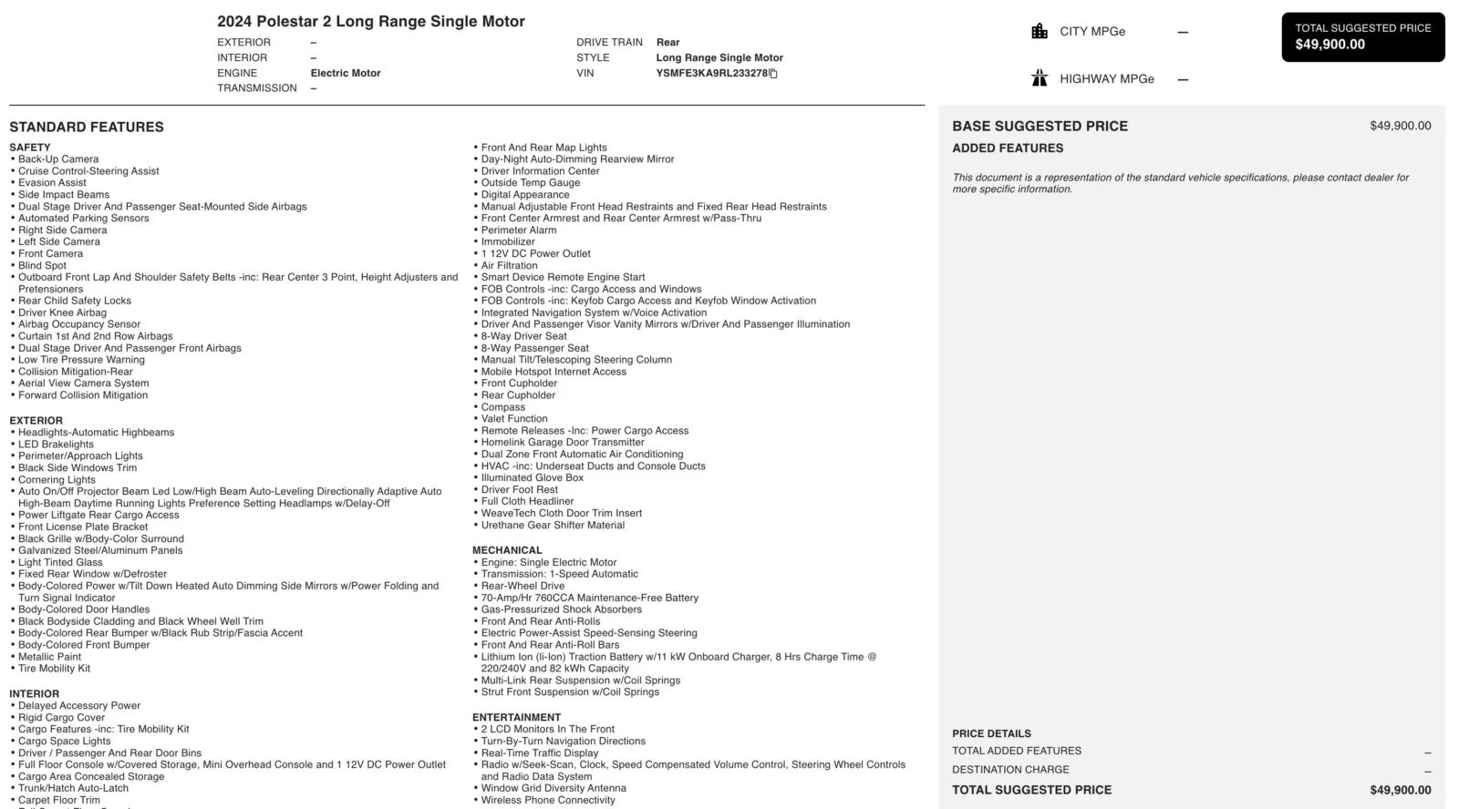 2024 Polestar 2 Long Range Single Motor for sale in Alvin, TX