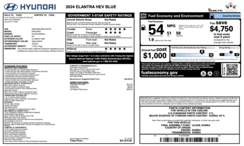 More photos of 2024 Hyundai Elantra Hybrid Blue at Auto Boutique Texas, TX