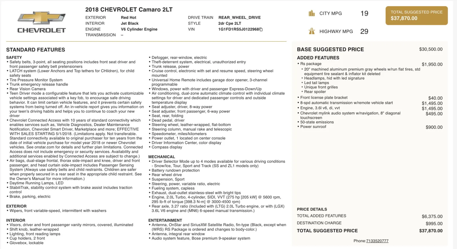 2018 Chevrolet Camaro 2LT for sale in Alvin, TX