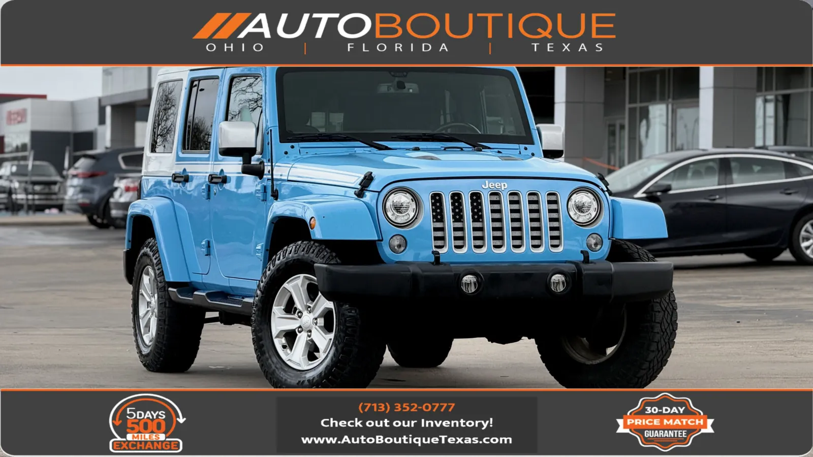 Blue 2017 Jeep Wrangler Unlimited Chief Edition for sale in Alvin, TX