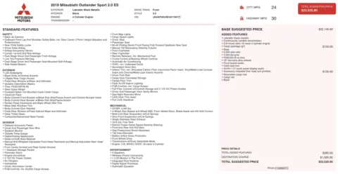 Photos of 2019 Mitsubishi Outlander Sport LE 2.0 for sale in Alvin, TX at Auto Boutique Texas