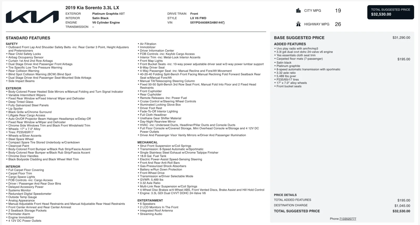 2019 Kia Sorento LX V6 for sale in Alvin, TX