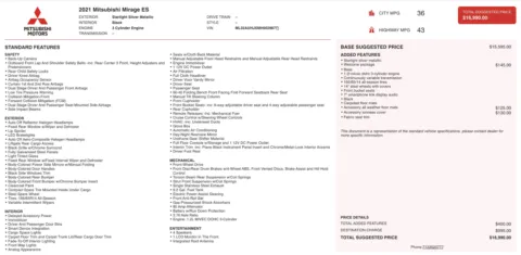 Photos of 2021 Mitsubishi Mirage ES for sale in Alvin, TX at Auto Boutique Texas