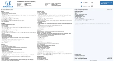 Photos of 2016 Honda Accord Coupe EX-L for sale in Alvin, TX at Auto Boutique Texas