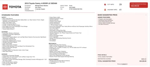 Photos of 2019 Toyota Camry LE for sale in Alvin, TX at Auto Boutique Texas