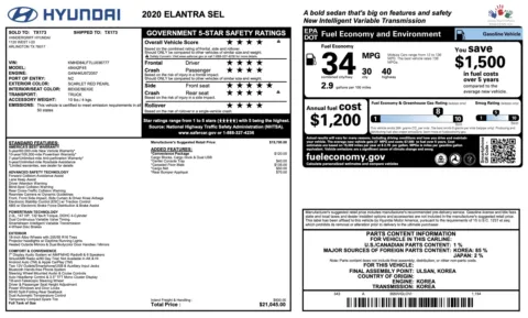 Photos of 2020 Hyundai Elantra SEL for sale in Alvin, TX at Auto Boutique Texas