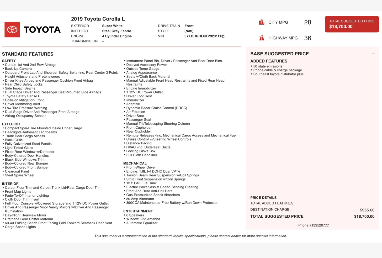 2019 Toyota Corolla L for sale in Alvin, TX