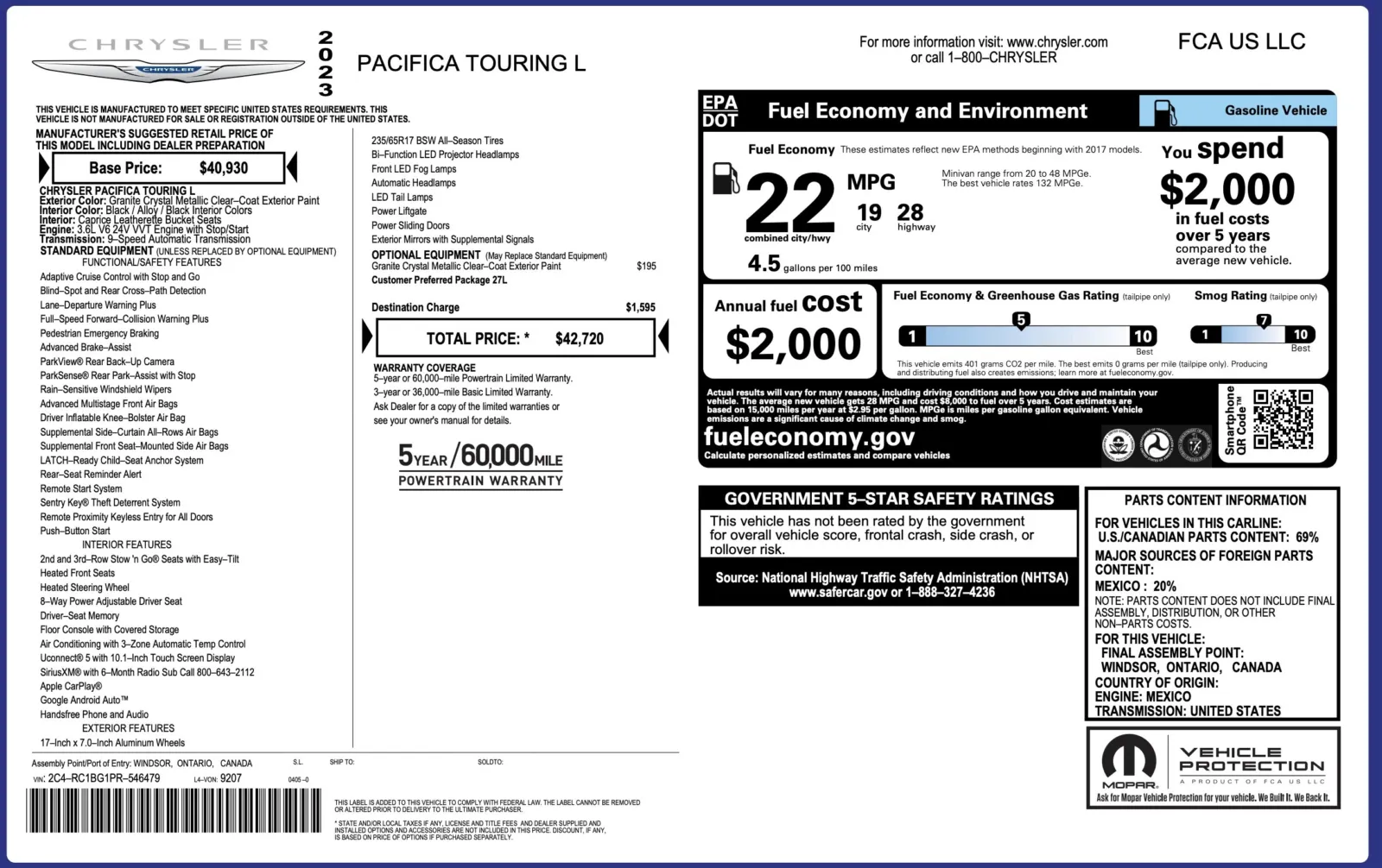 2023 Chrysler Pacifica Touring L's photo
