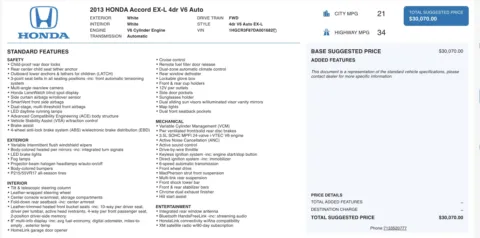 Photos of 2013 Honda Accord Sdn EX-L for sale in Alvin, TX at Auto Boutique Texas