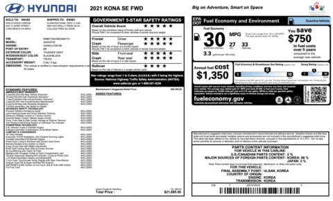 Photos of 2021 Hyundai Kona SE for sale in Alvin, TX at Auto Boutique Texas