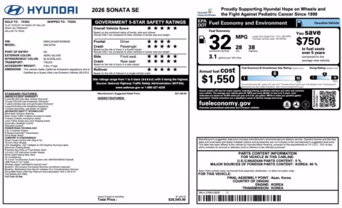 Photos of 2026 Hyundai Sonata SE for sale in Alvin, TX at Auto Boutique Texas