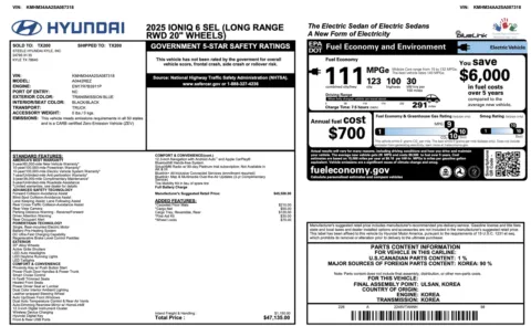 Photos of 2025 Hyundai IONIQ 6 SEL for sale in Alvin, TX at Auto Boutique Texas